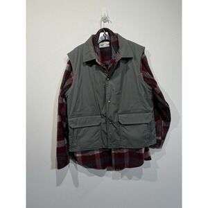 Winona Knits Mens L Burgundy Grey Wool Button Up Flannel Shirt & Reversible Vest